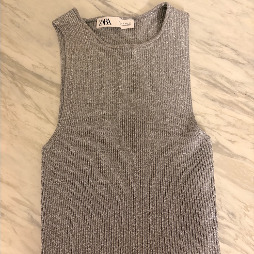 Zara Silver Ribbed Crop Top - Picture 2 of 4